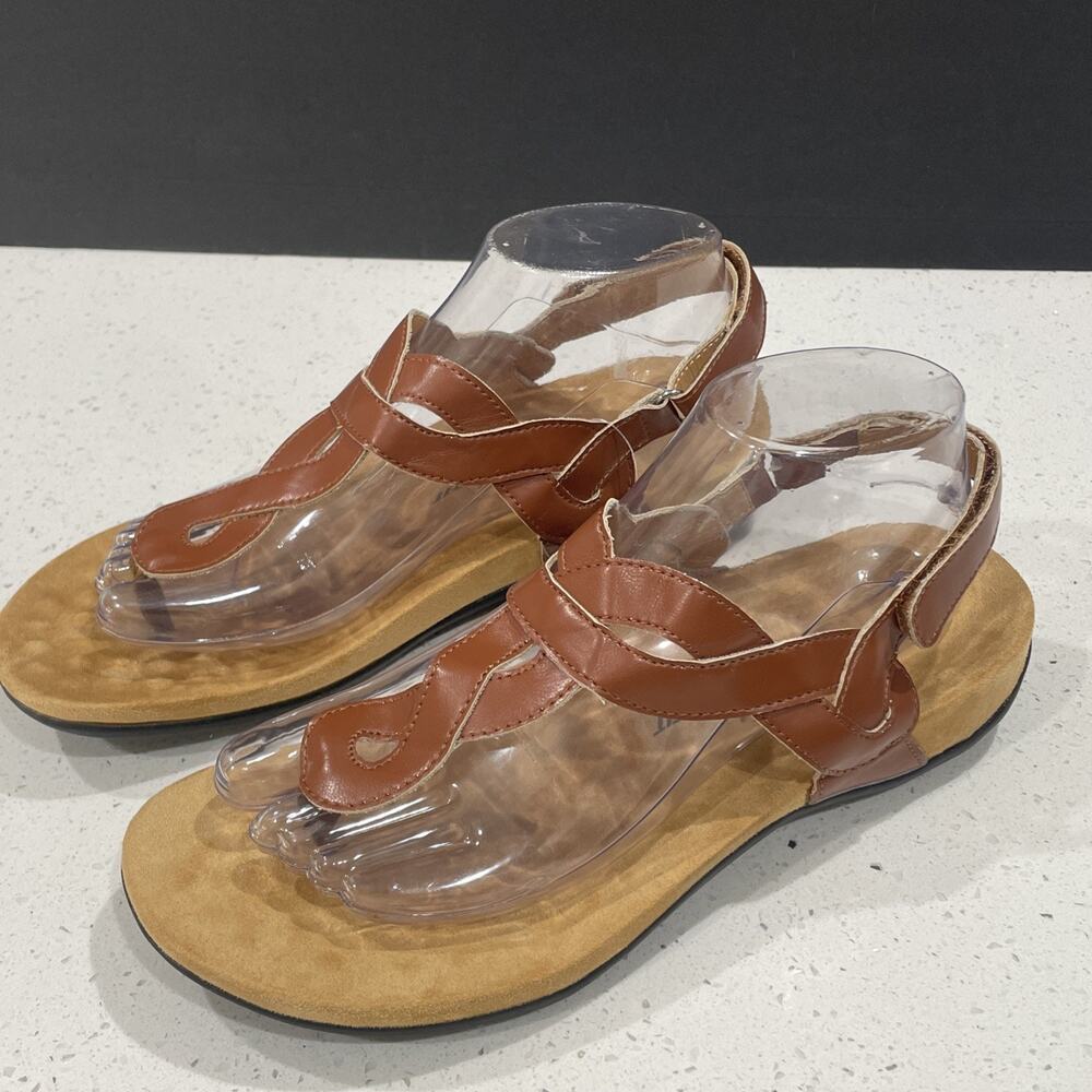 Footbed Thong Leather Strap Sandal Sz 8.5 NWT Brown Athlefit